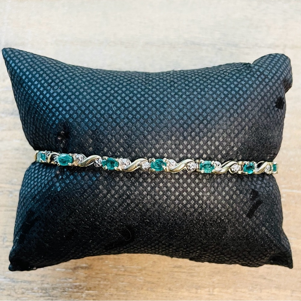 emerald and diamond 10k gold tennis bracelet